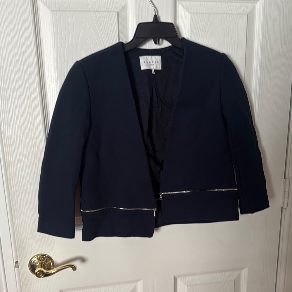 Sandro Blue and Silver Blazer Structured Formal Jacket crop size 40